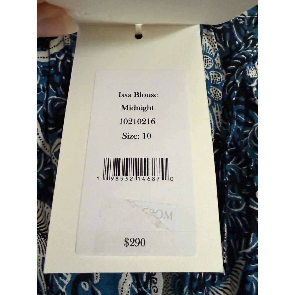 Ulla Johnson Issa Blouse Midnight Blue Floral Puff Sleeve Sz 10 NWT Cottagecore